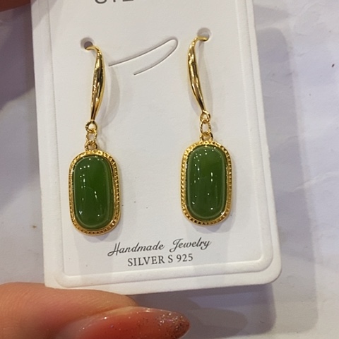 和田玉耳饰银S925镶嵌