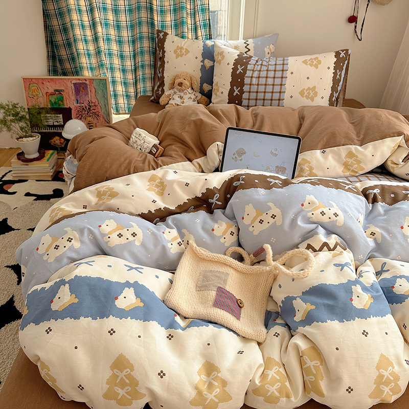 纺臣【费尔岛狗】2026新款100%全棉床上四件套被套床单纯棉三件套