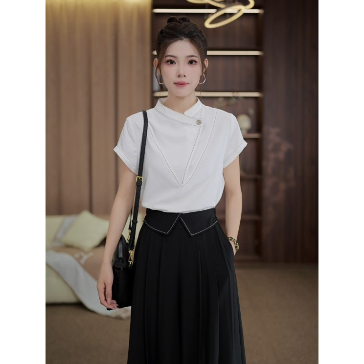 TITI定制【人间仲夏】轻奢气质明线设计感宽松短袖衬衫TL3905004