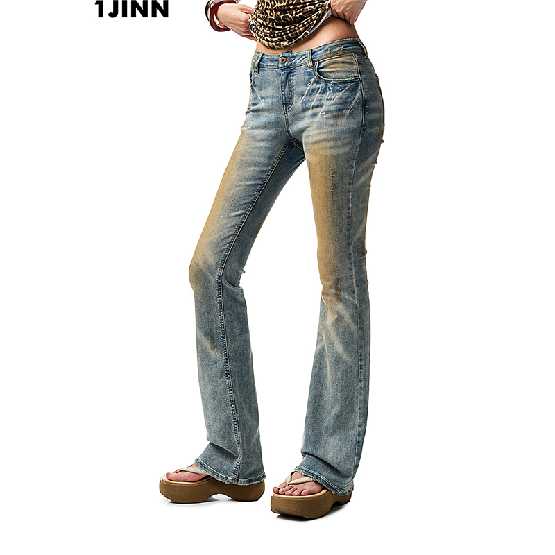 【25夏新VOL.3】1JINN STUDIO 泥染水洗紧身低腰牛仔喇叭裤