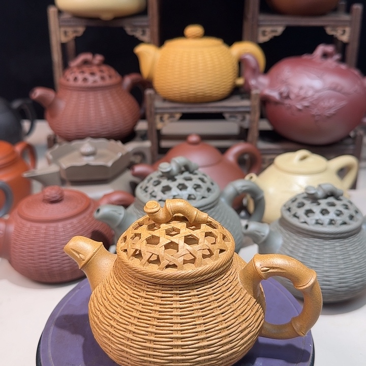 茶壶紫砂原矿黄金段竹编潘壶