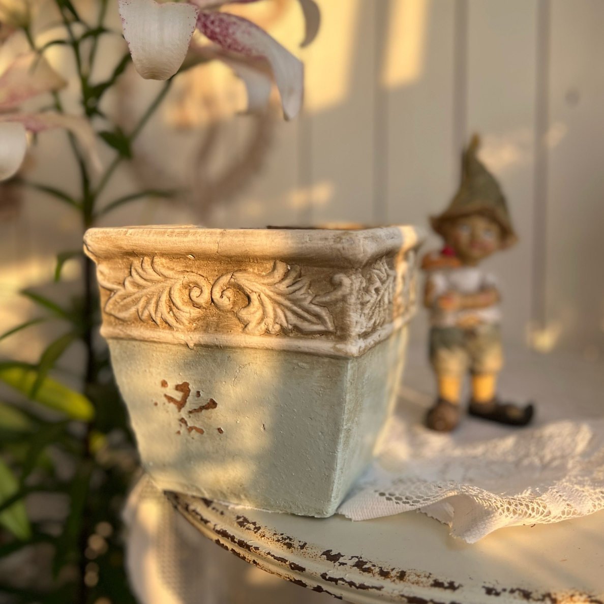 yx手工浮雕方口盆做旧欧式复古粗陶方口大口径花盆适合室内外