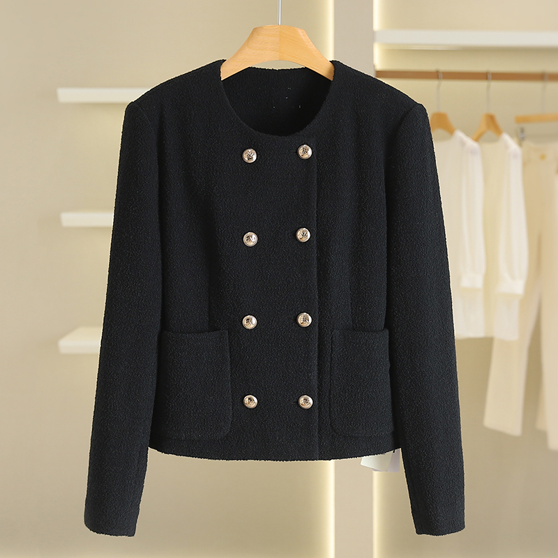 B205-【歌】小个子双排扣圆领毛呢外套#ZGE57W076