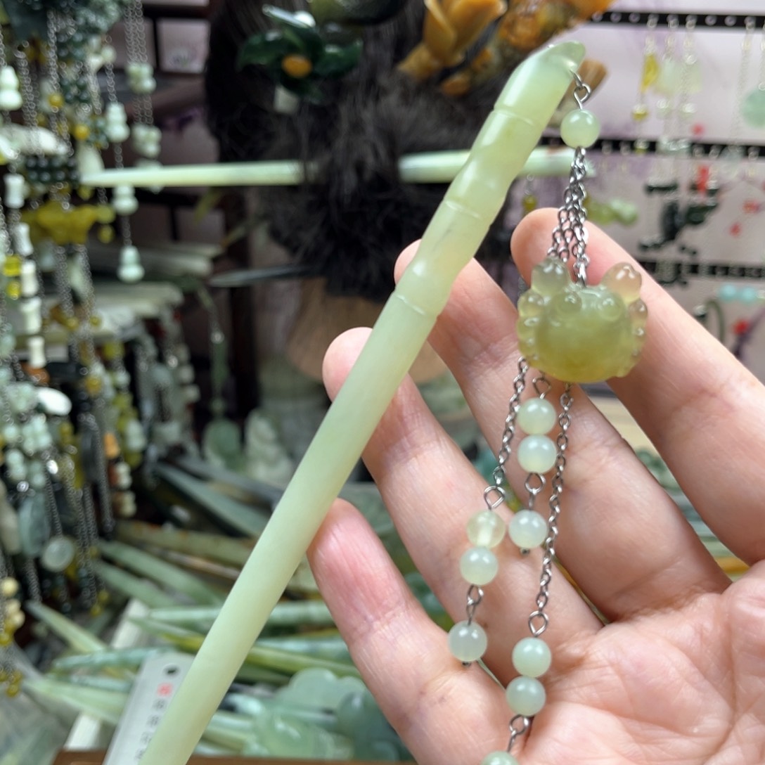 岫玉未镶嵌发饰长度19厘米左右