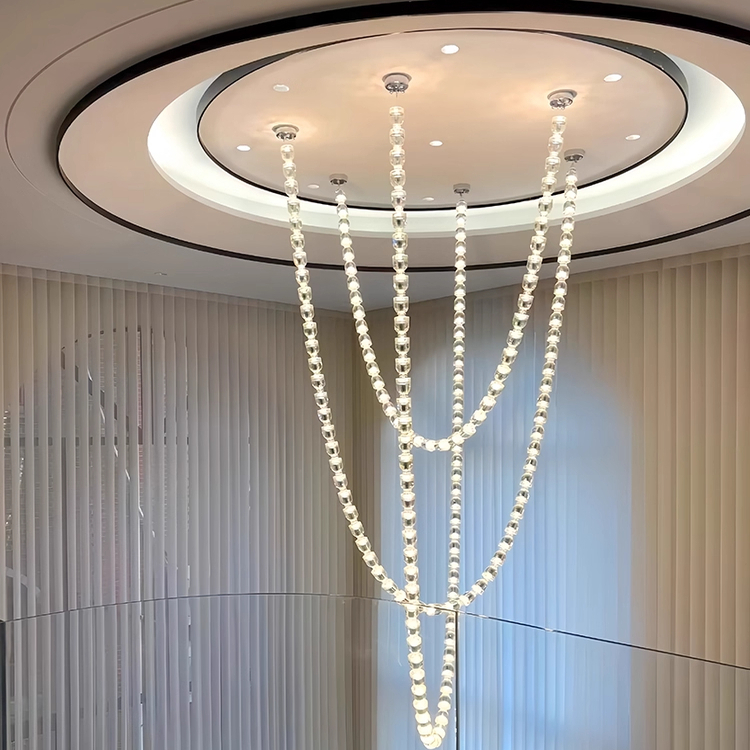 意大利轻奢别墅复式楼梯大灯客厅项链吊灯设计师简约酒店大堂吊灯