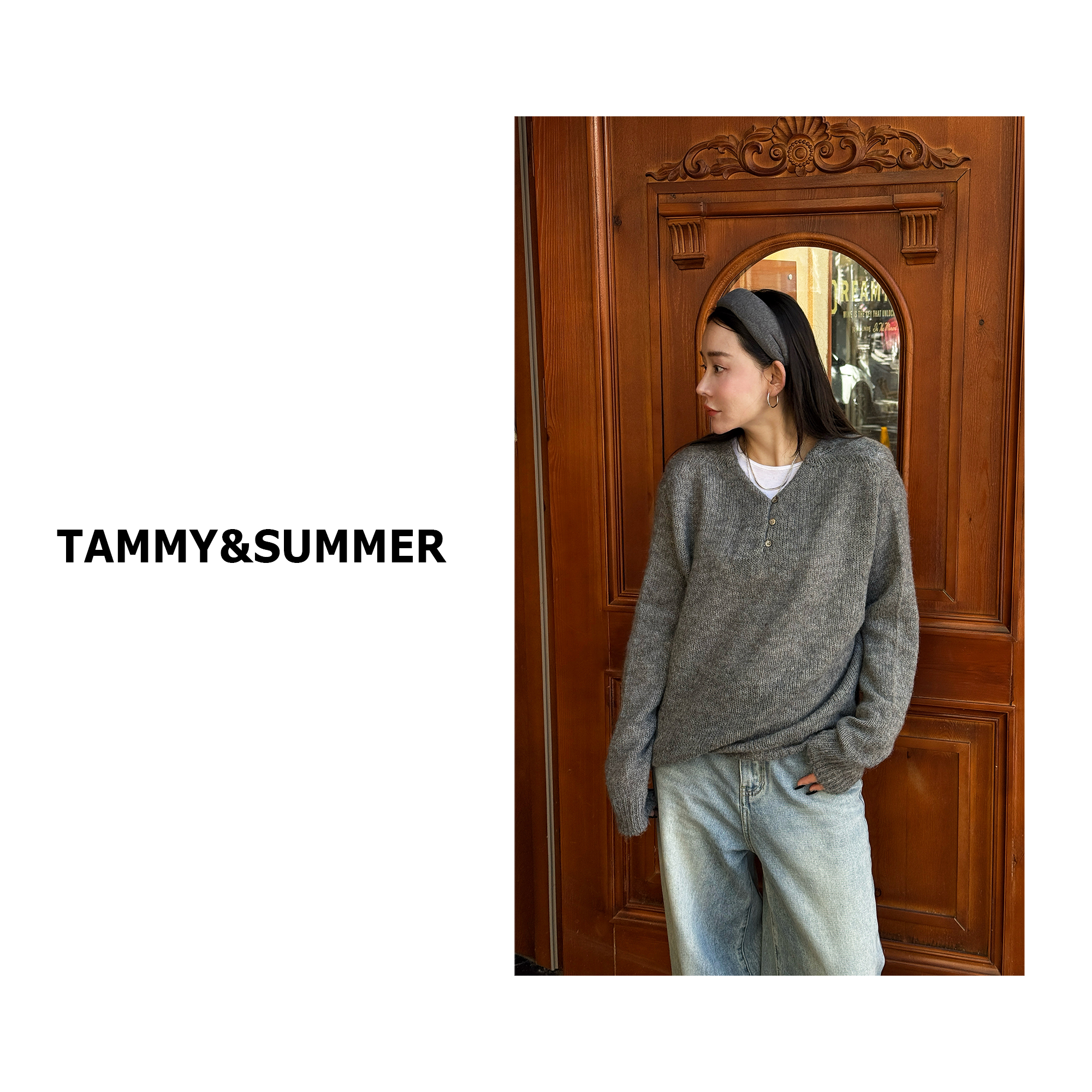 【Tammy&Summer】韩版休闲百搭设计感后背系扣毛衣针织外套56987