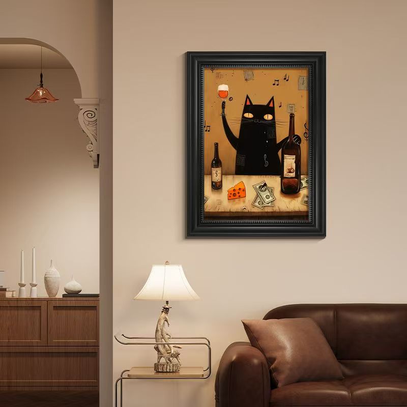 卡通猫咪装饰画复古客厅沙发背景墙卧室床头小众艺术挂画CF3