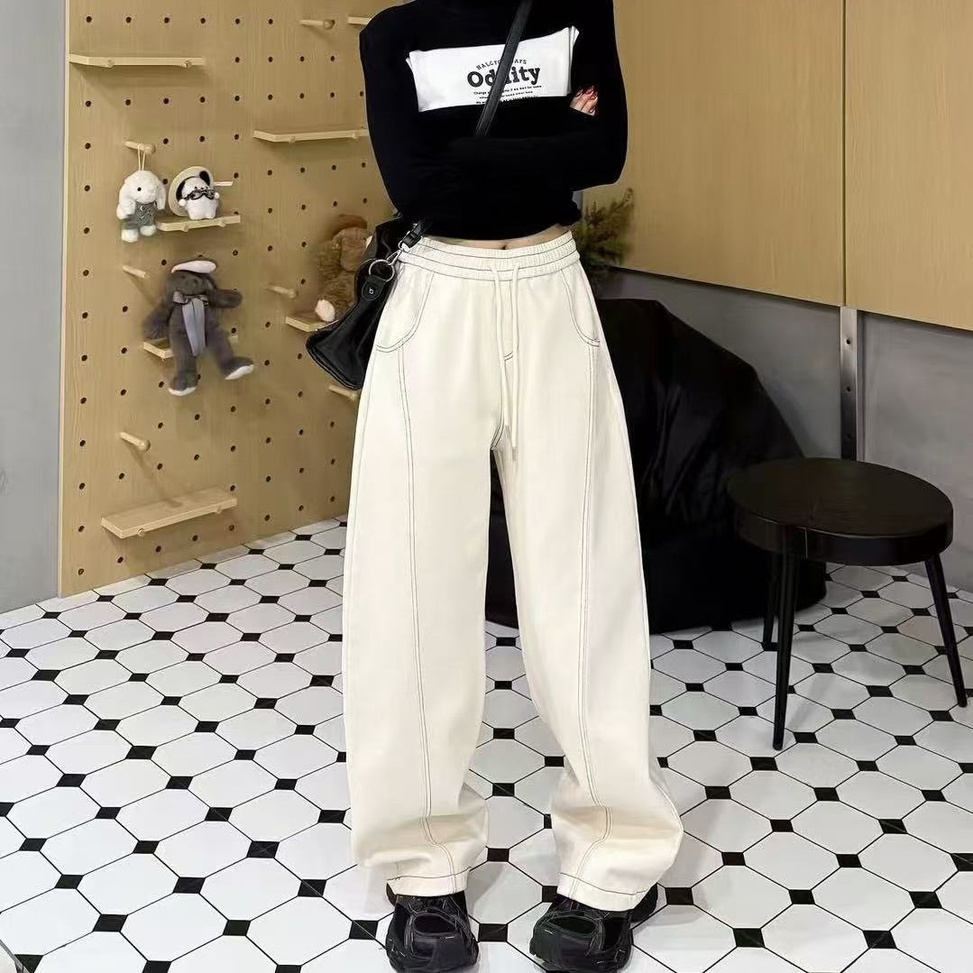 休闲百搭高级感9859凤枝大码女装冬款加绒水洗弯刀裤 长约105