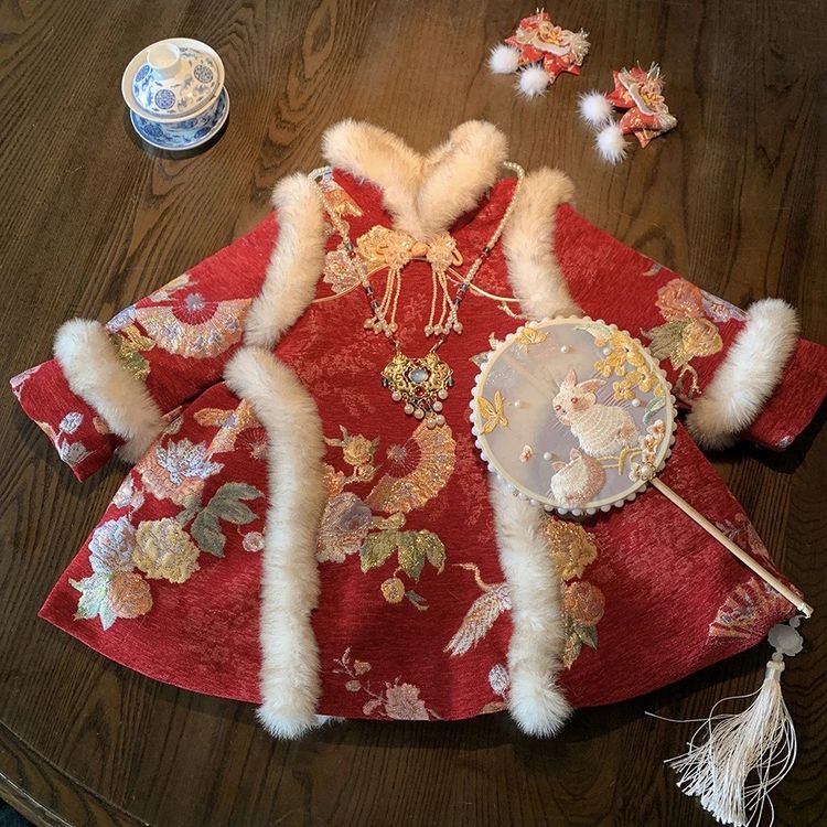 动感-新年年服棉服2024冬季中小童男女童汉服旗袍加厚中国风