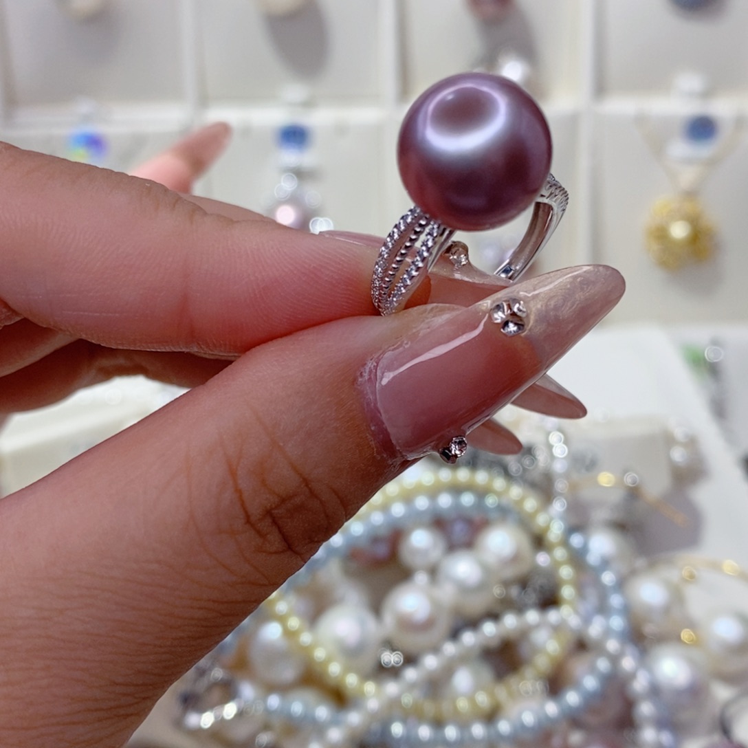 戒指银S925镶嵌淡水珍珠