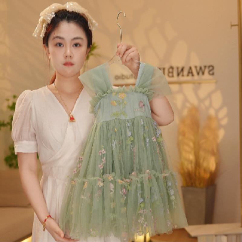 【Y.FH60】2024新款夏季女童薄荷曼波夏季国风甜美女宝连衣裙公主
