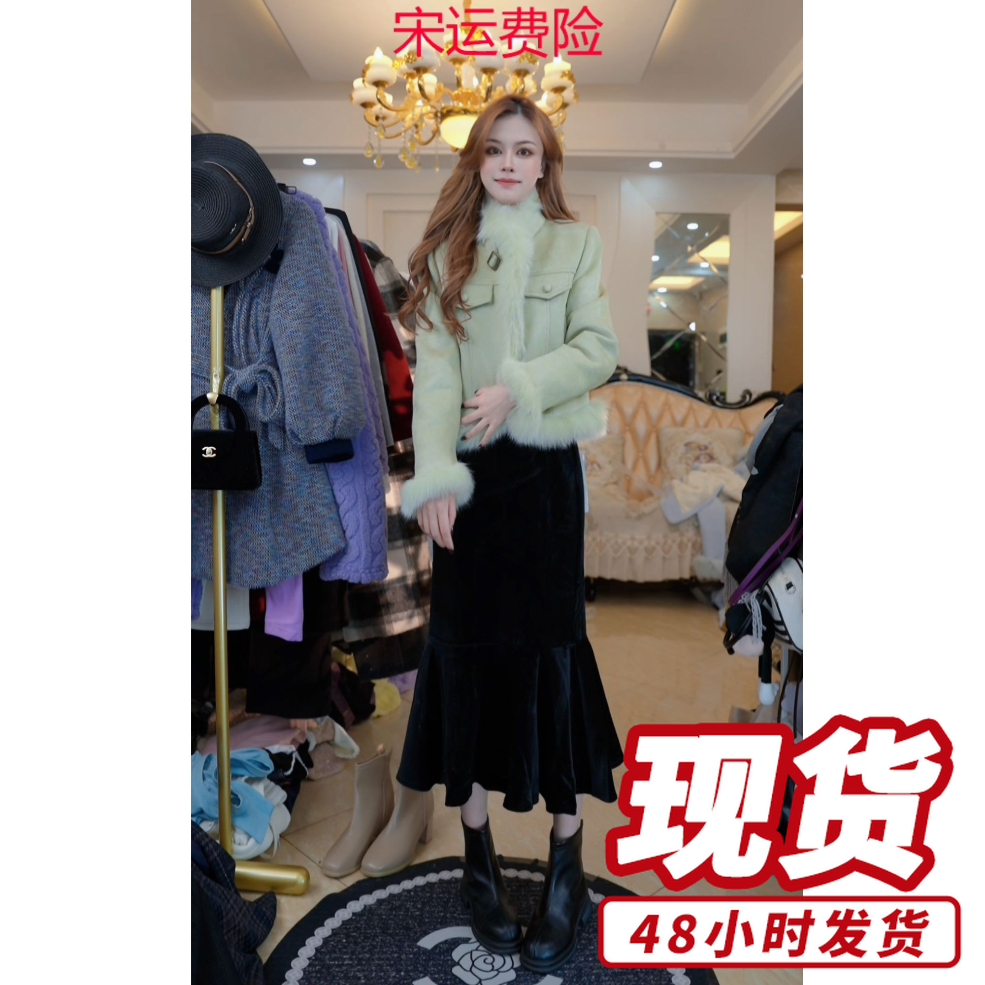 时尚套装秋冬季新款气质保暖气质显瘦上衣夹棉外套半身裙A711048