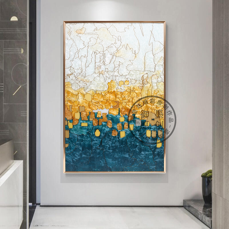 现代轻奢抽象手绘珐琅彩装饰画餐厅客厅沙发背景画玄关走廊入户