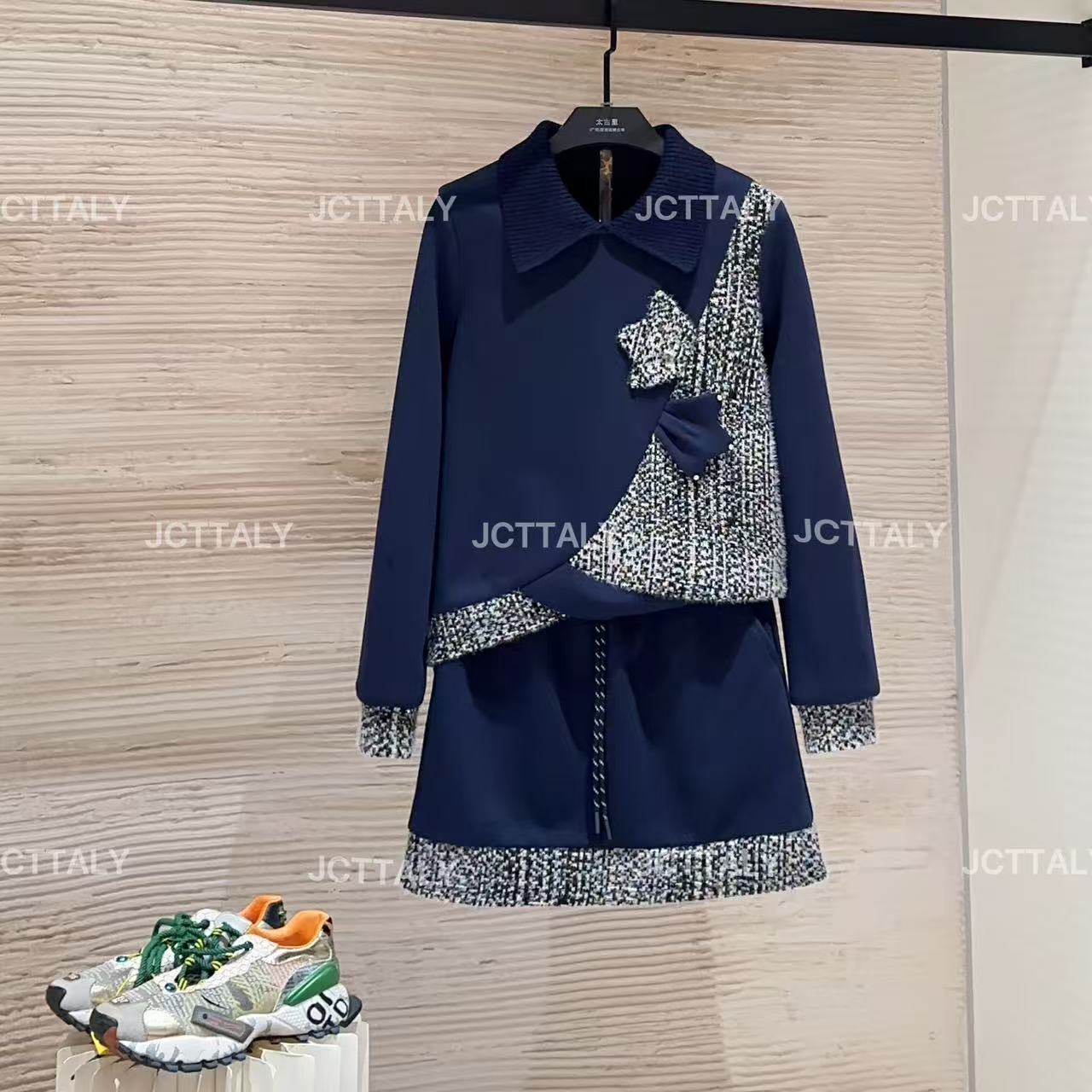 【宠粉价】秋冬新款时尚长袖领结气质洋气半身裙套装TZ-906