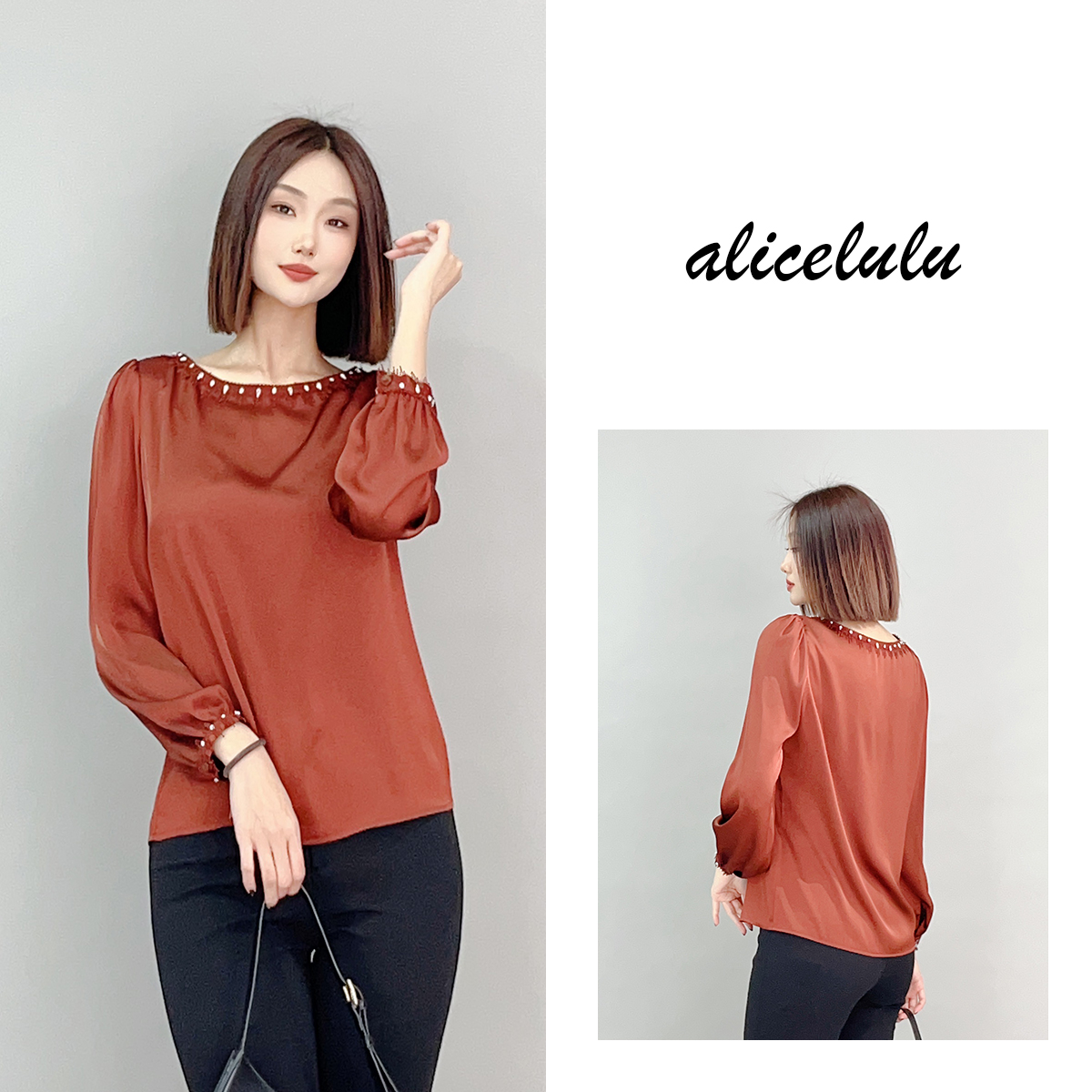 5 alicelulu“优雅独奏”衬衫 钉钻 柔光缎面 S2140968J