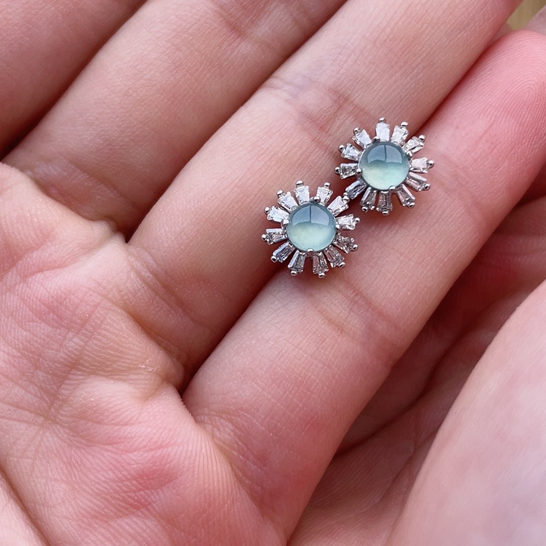 翡翠银S925镶嵌耳饰喵**?翡翠耳饰