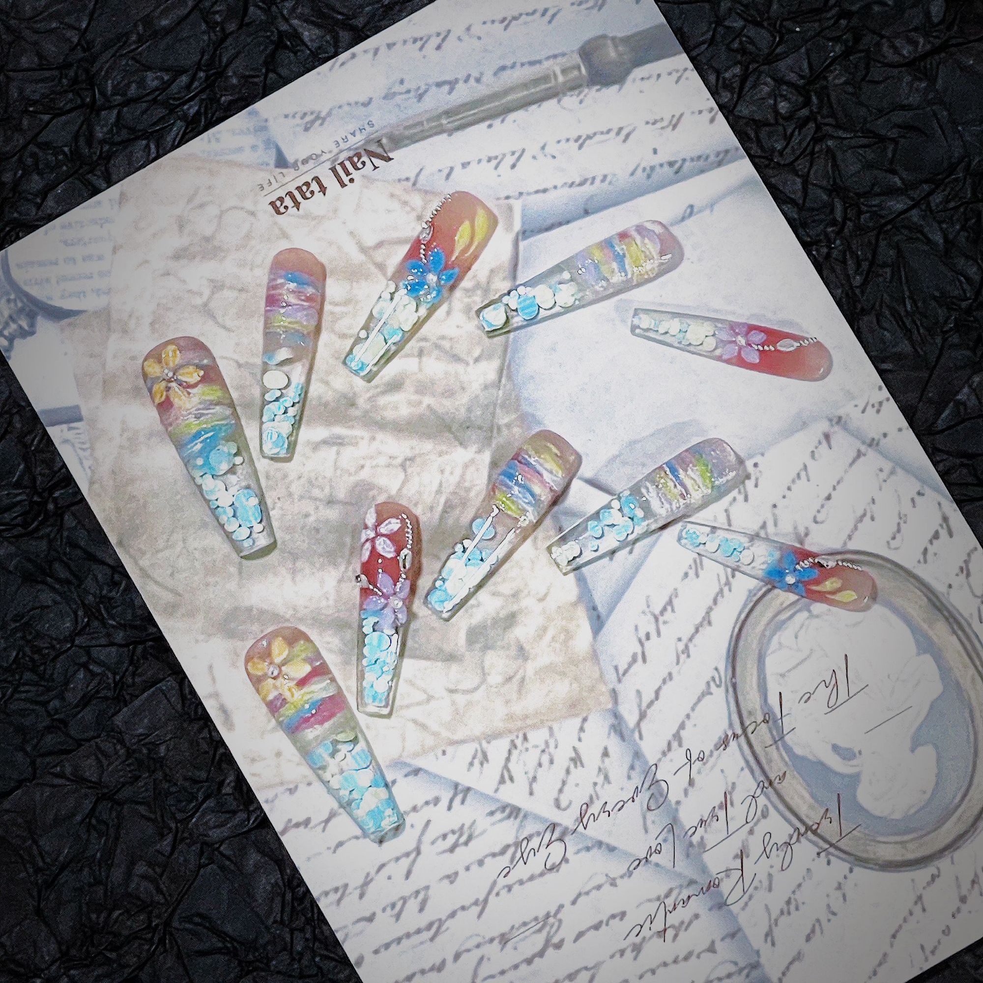 【缤纷假期】手绘糖果色抽象派油画立体质感马卡龙十指流沙手工美甲