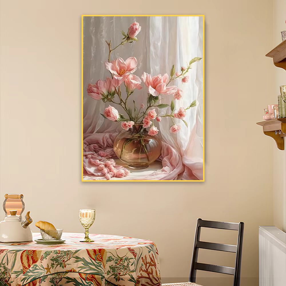 Z73现代清新粉色玉兰花餐厅装饰画大气简约客厅玄关墙挂画福利