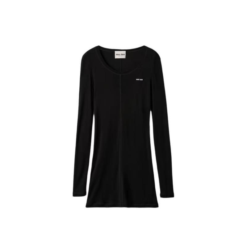 未使用 MIU MIU/缪缪  MIUMIU 中间剪裁设计徽标长袖连衣裙