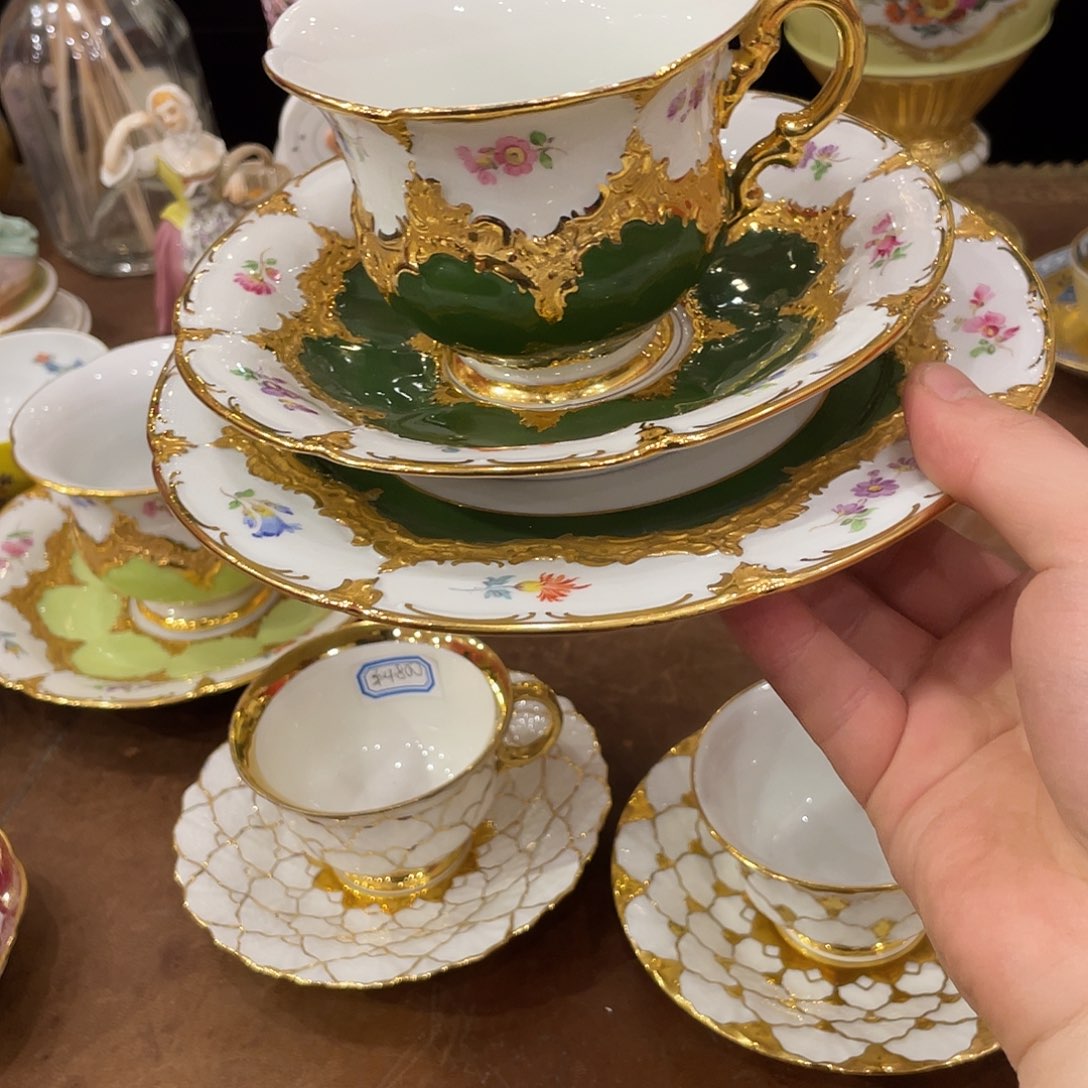 瓷片中古一等绿釉杯碟