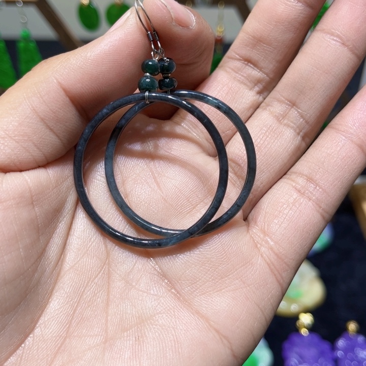 翡翠耳饰银S925镶嵌耳饰