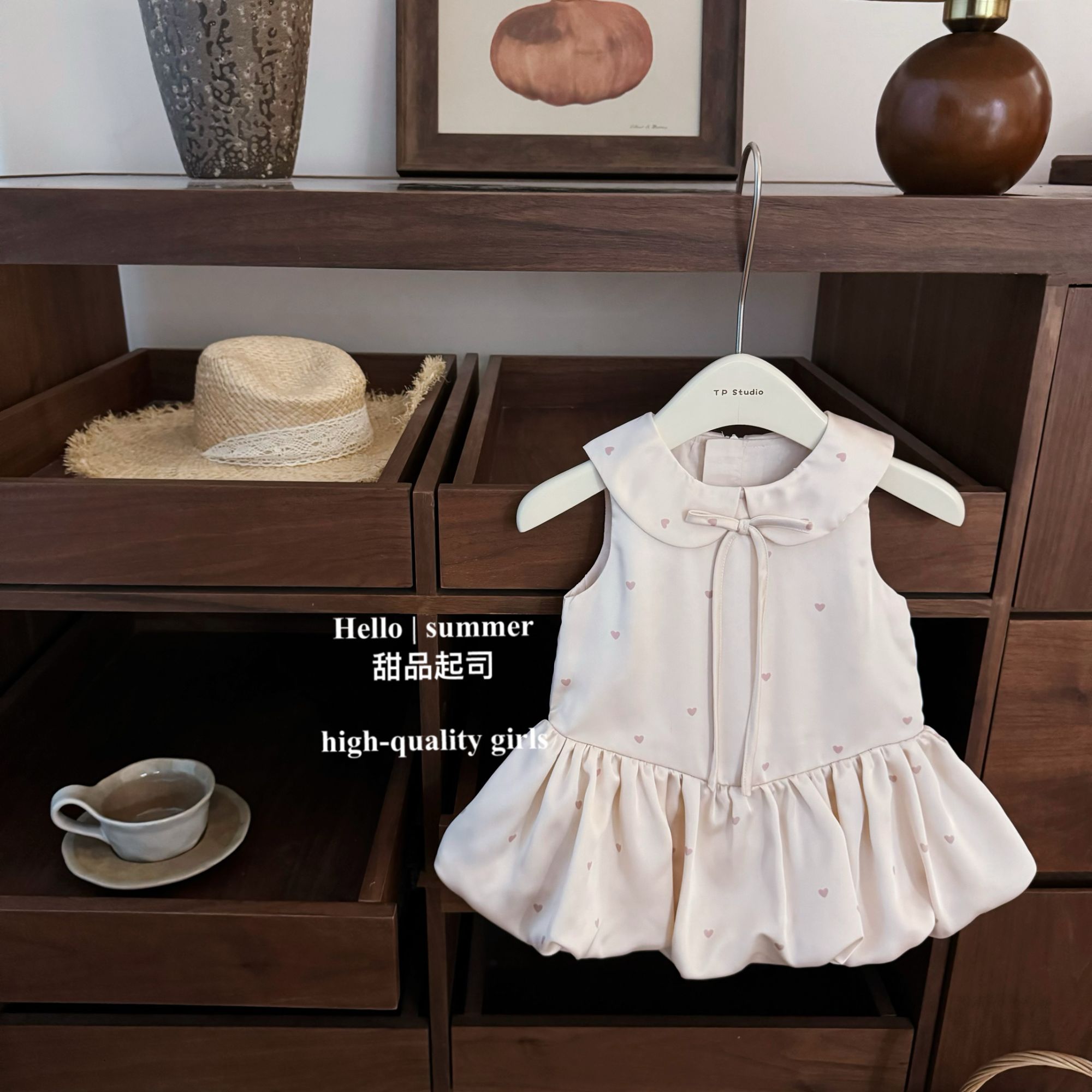 【甜品起司】可露丽！女宝宝粉色爱心缎面甜美生日周岁礼服花苞裙