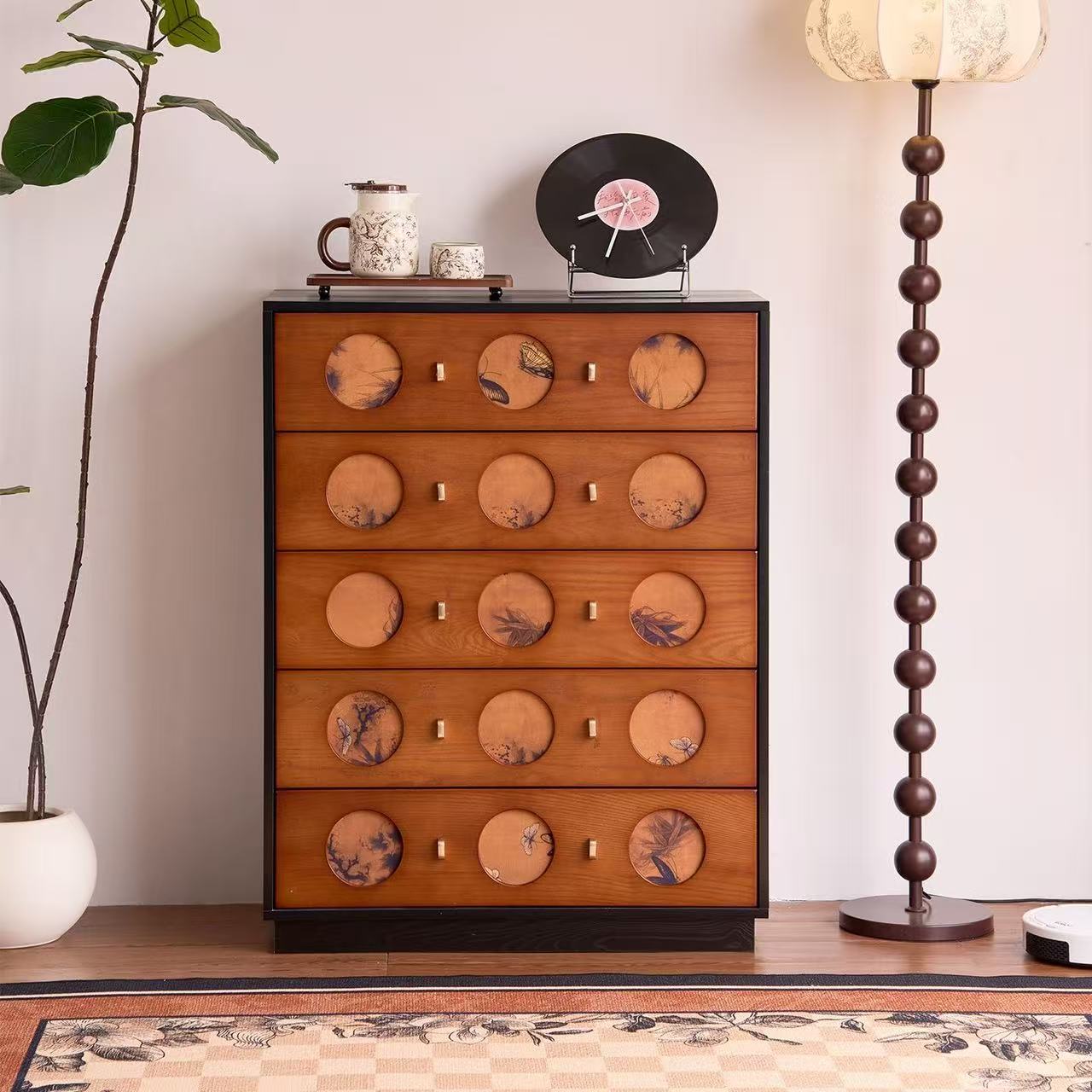 香云纱五斗复古斗柜实木抽屉储物柜中古风五斗柜客厅收纳柜美式复