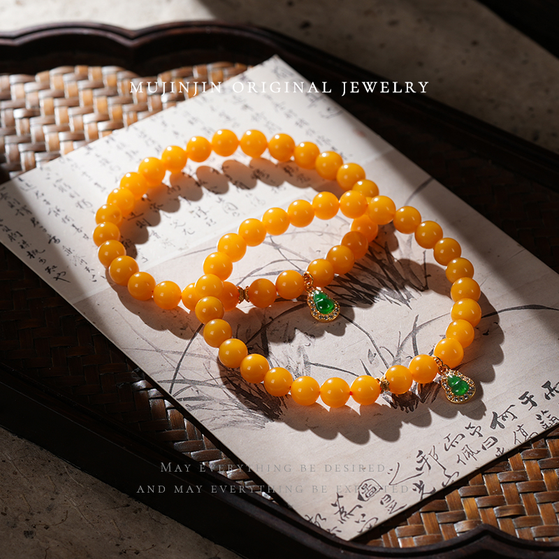 【木槿槿】天然蜜蜡手链女款约6m国风设计款时尚串珠手串多样性发一