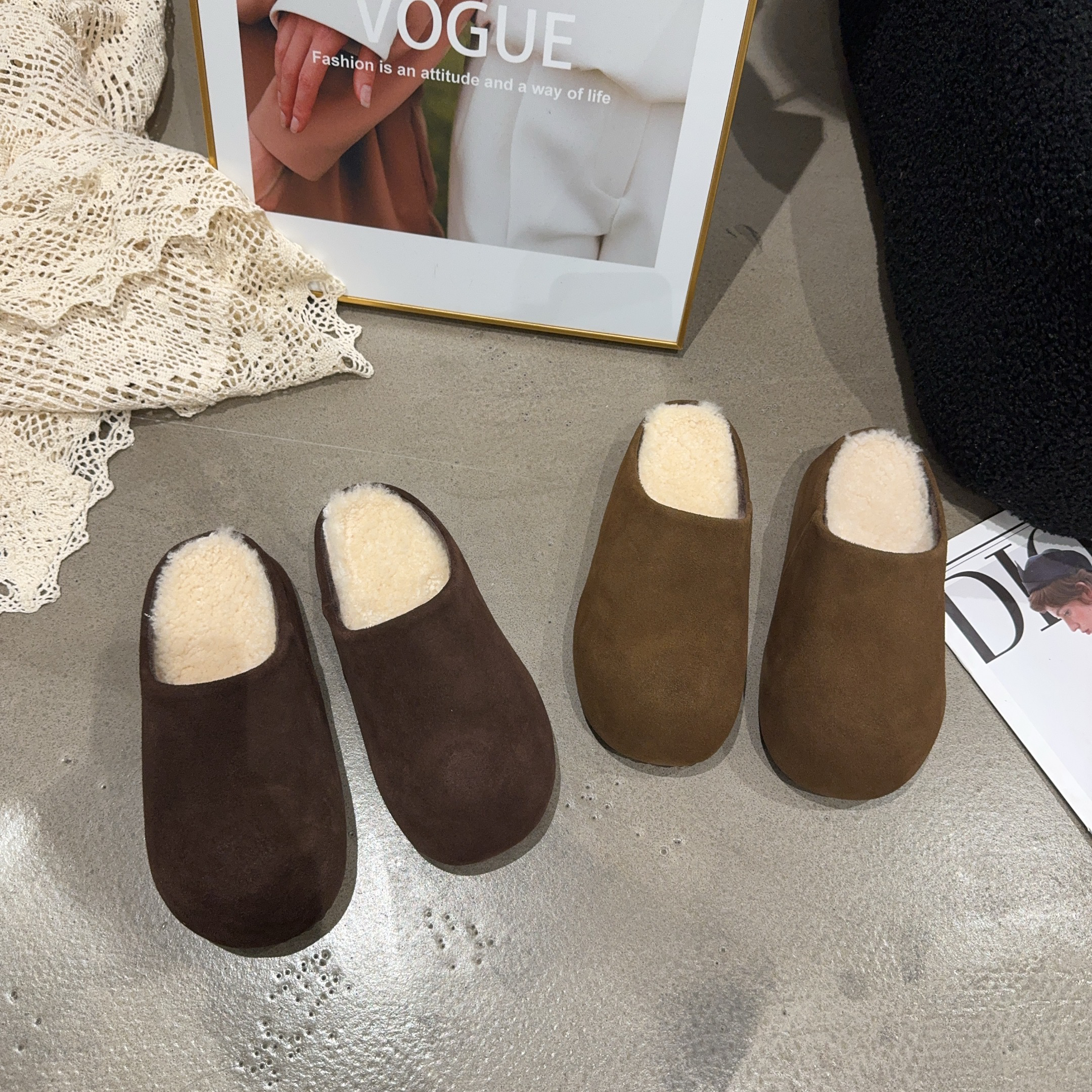 301-28乐乐家冬季新品女真皮卡皮巴啦厚底加绒勃肯包头拖鞋韩版潮