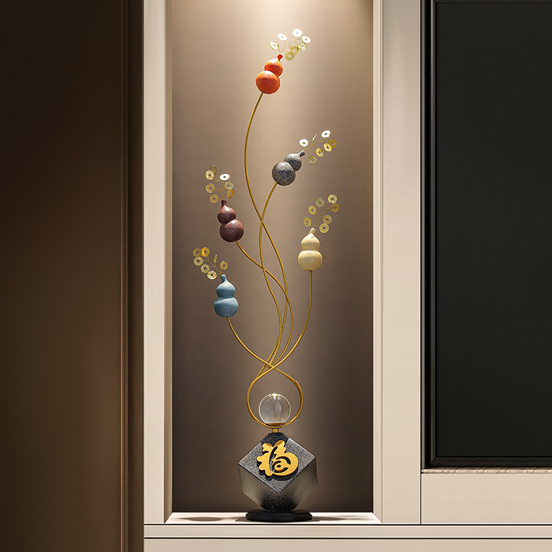 五福临门招财葫芦玄关壁龛客厅大型落地摆件竖高细长高档乔迁礼物