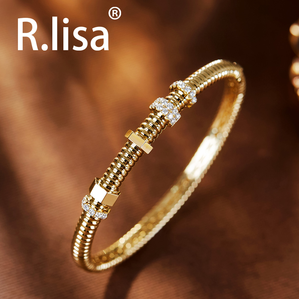 18K金钻石螺丝钉手镯欧美时尚轻奢手环法式镶钻气质百搭简约