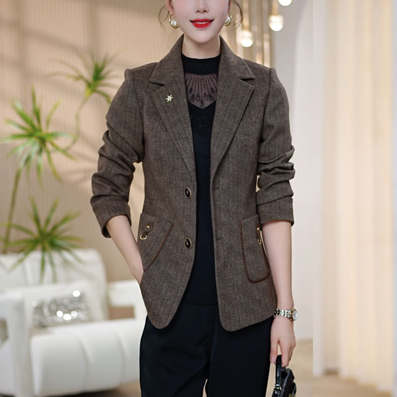 【莫瑞定制】中年妈妈西装外套女2025年秋装洋气高档条纹西服上衣