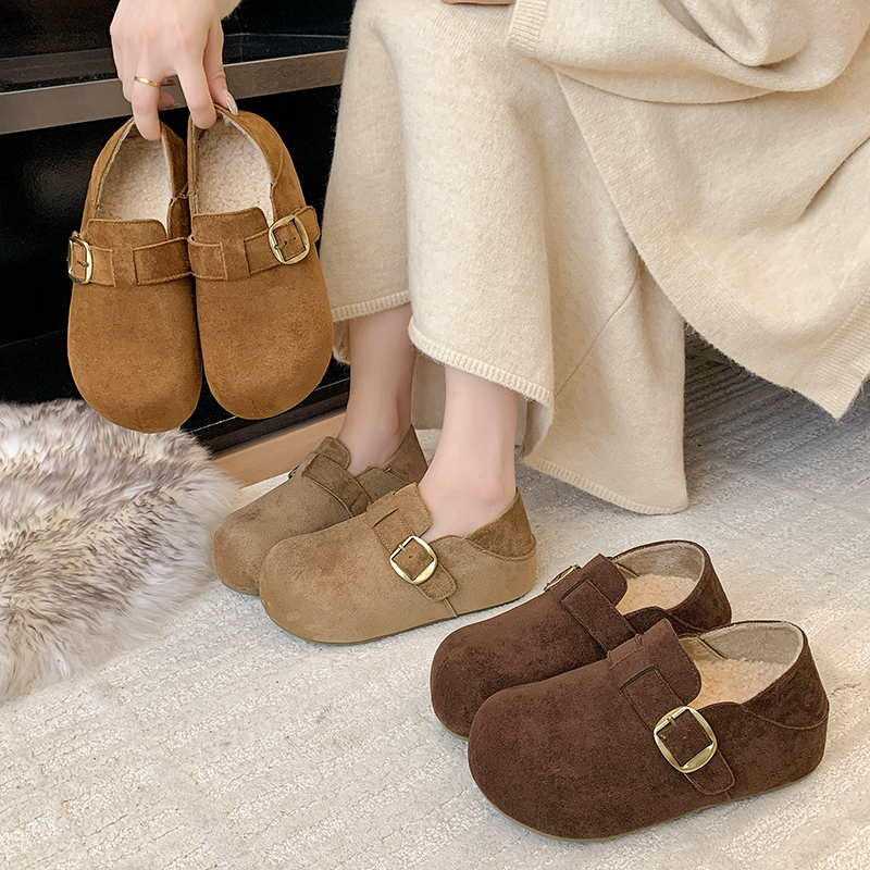 超火加绒内增高全包勃肯鞋女秋冬新款加棉低帮休闲鞋两穿勃肯单鞋