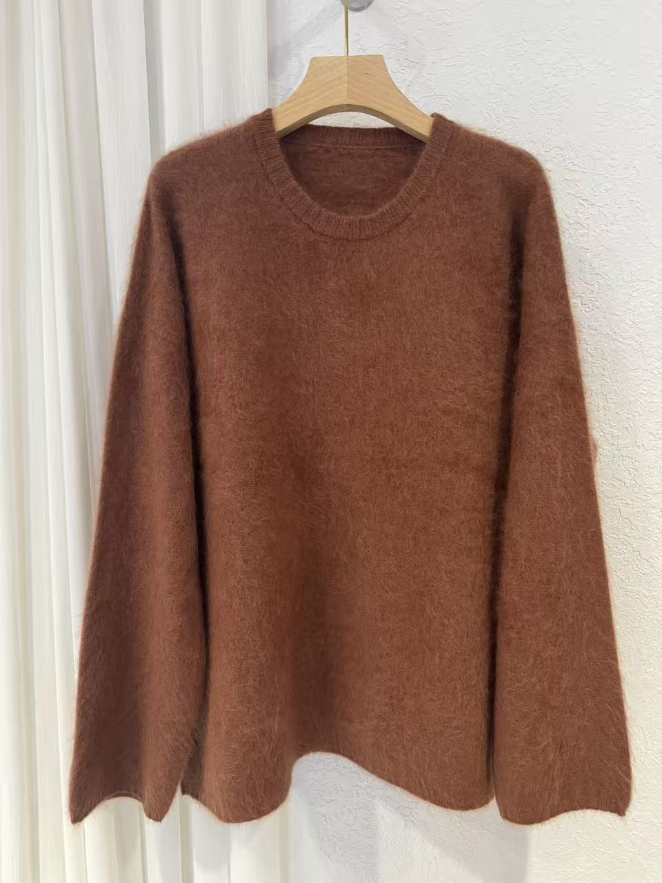 山羊绒拉绒重磅双层加厚宽松慵懒风圆领-1026