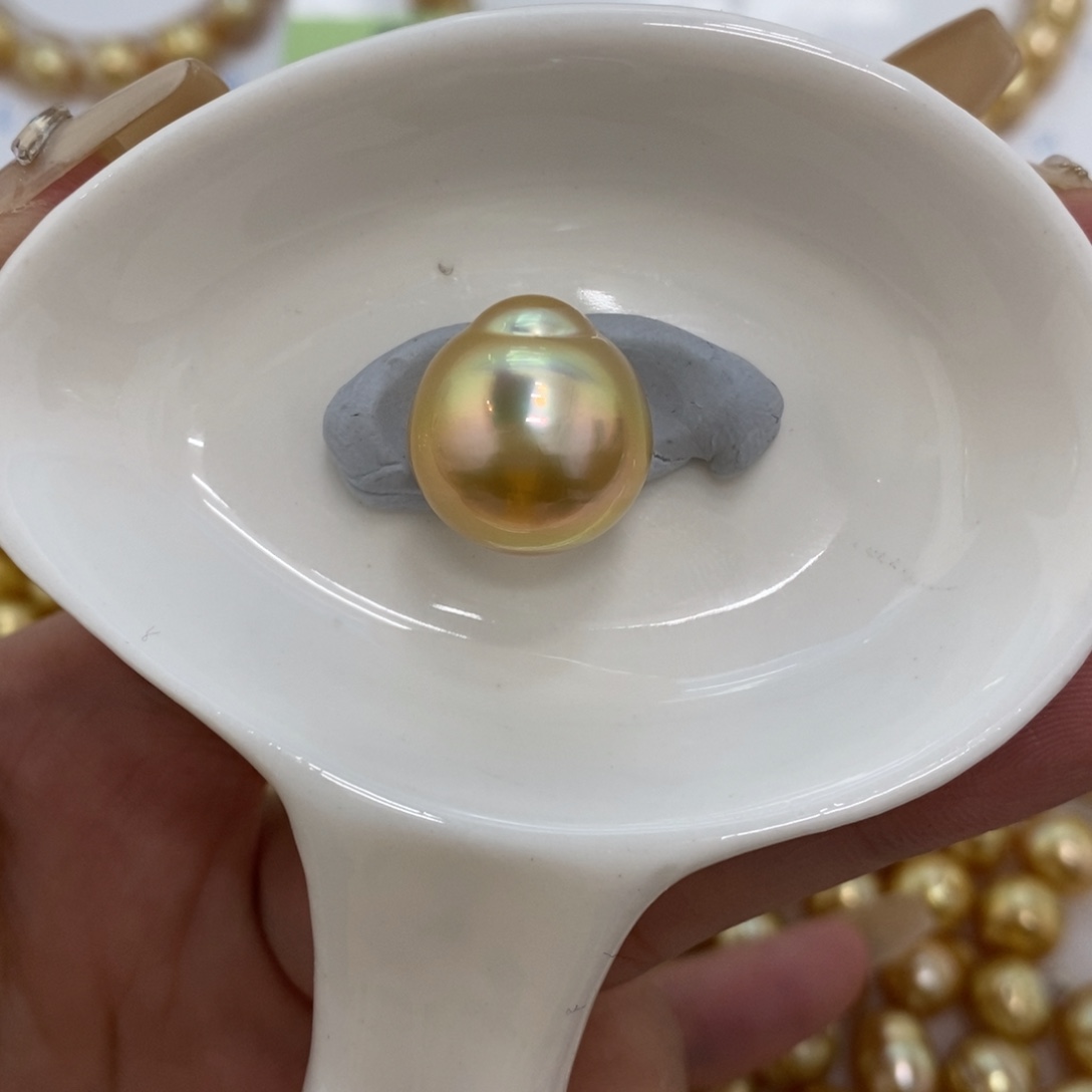 海水珍珠裸珠浓金彩虹单珠15+