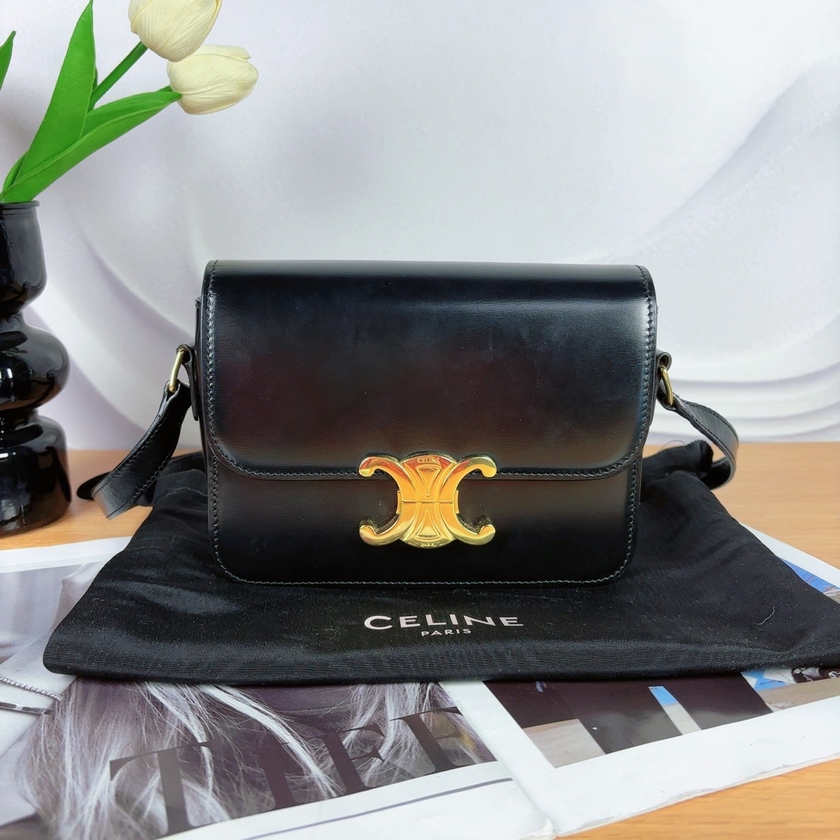 99新 Celine/思琳 A赛琳/Celine  凯旋门黑金box 肩包