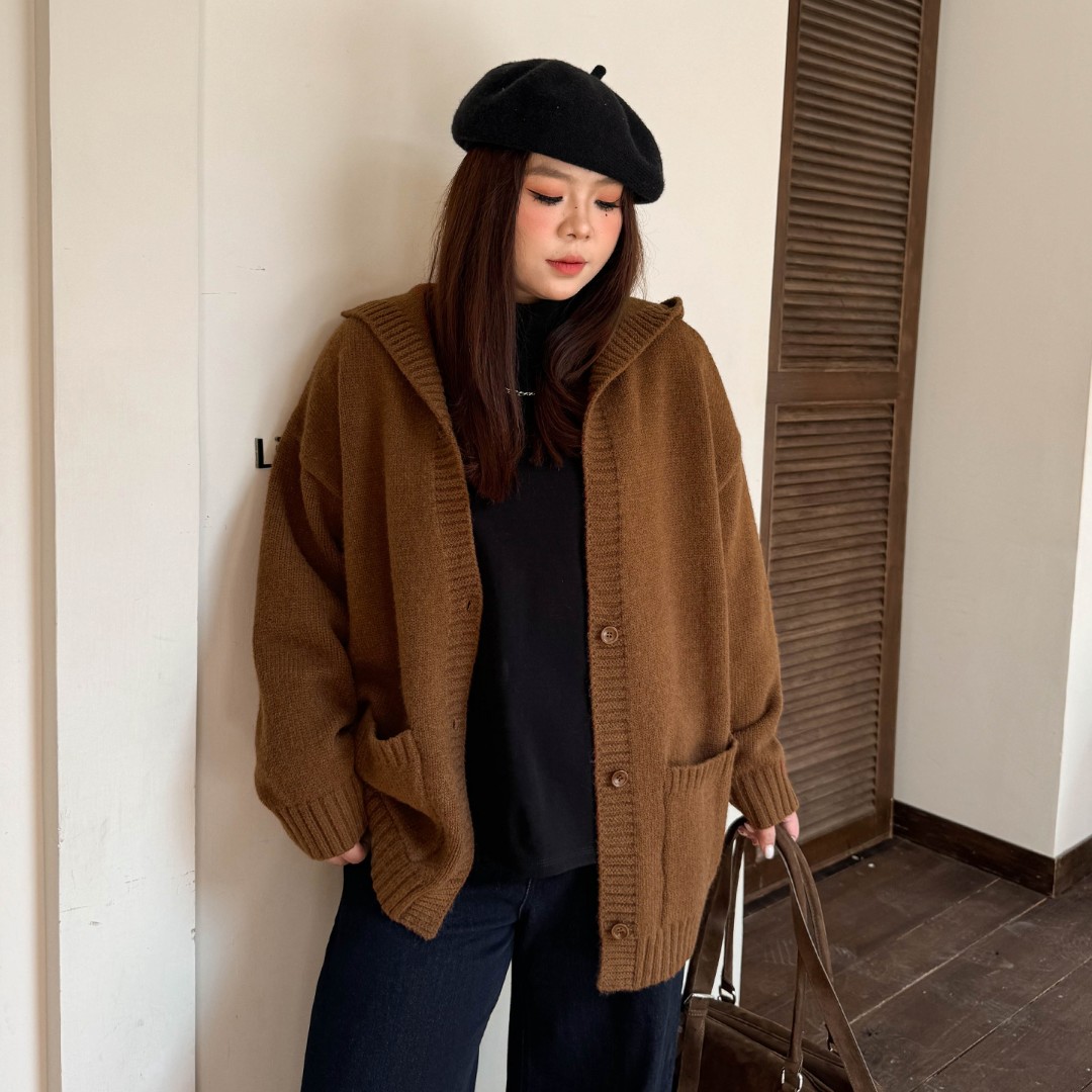 DD8523大码女装【美拉德慵懒毛衣】秋冬季胖mm美式复古针织开衫外套