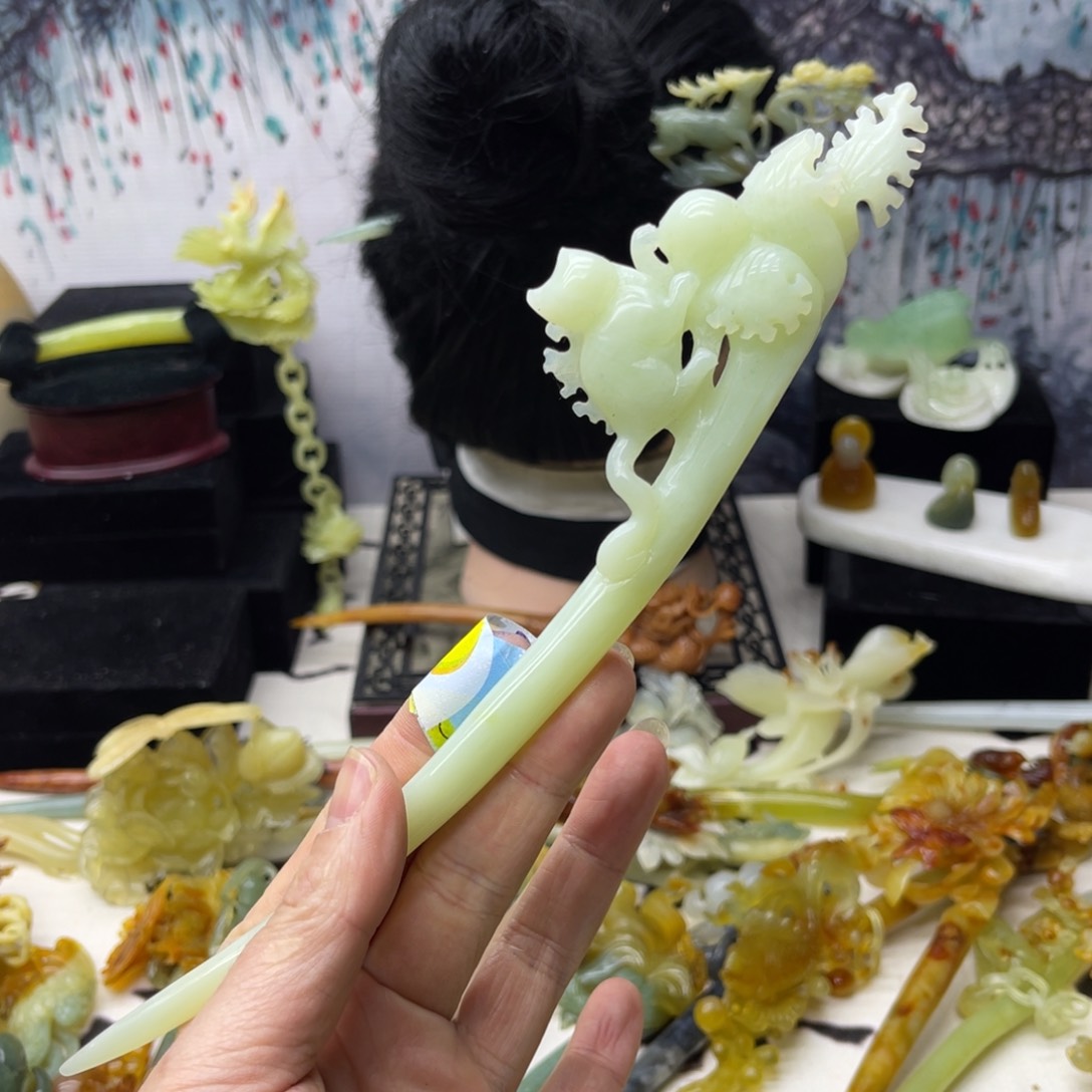 【闪购商品】蛇纹石玉发饰合金