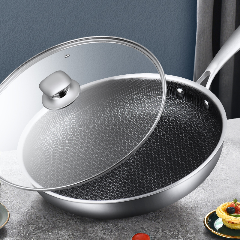 爱乐仕316不锈钢煎锅内28cm蜂窝不易粘锅煎锅