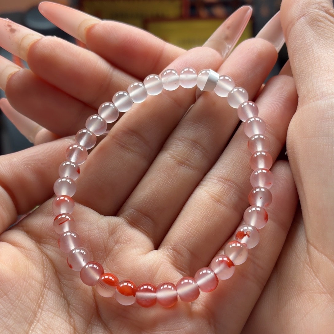南红玛瑙未镶嵌手串原矿保山南红杨柳冰飘渐变手串卡6