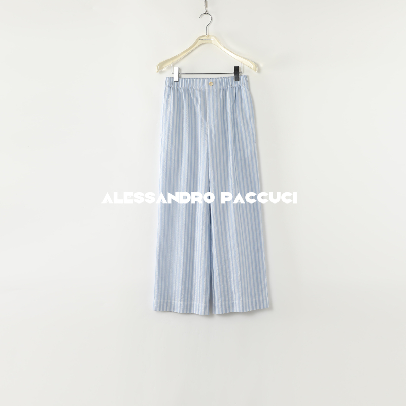 AP洛哥51048KC【海岸阳光/国产】棉褶皱肌理蓝白提花松紧腰九分裤