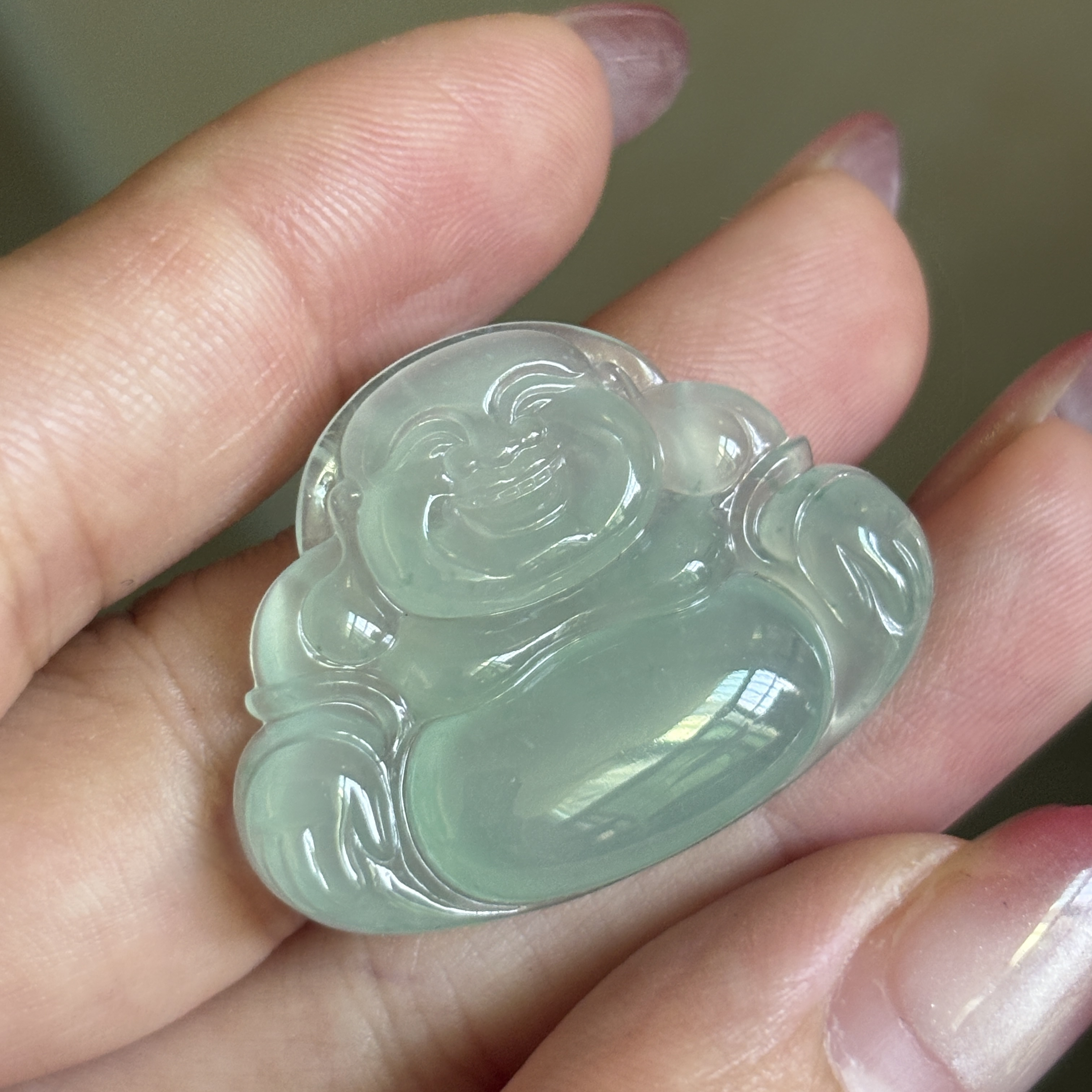 天然缅甸翡翠A货冰种晴绿佛公裸石大肚佛笑佛弥勒佛玉石玉器挂件