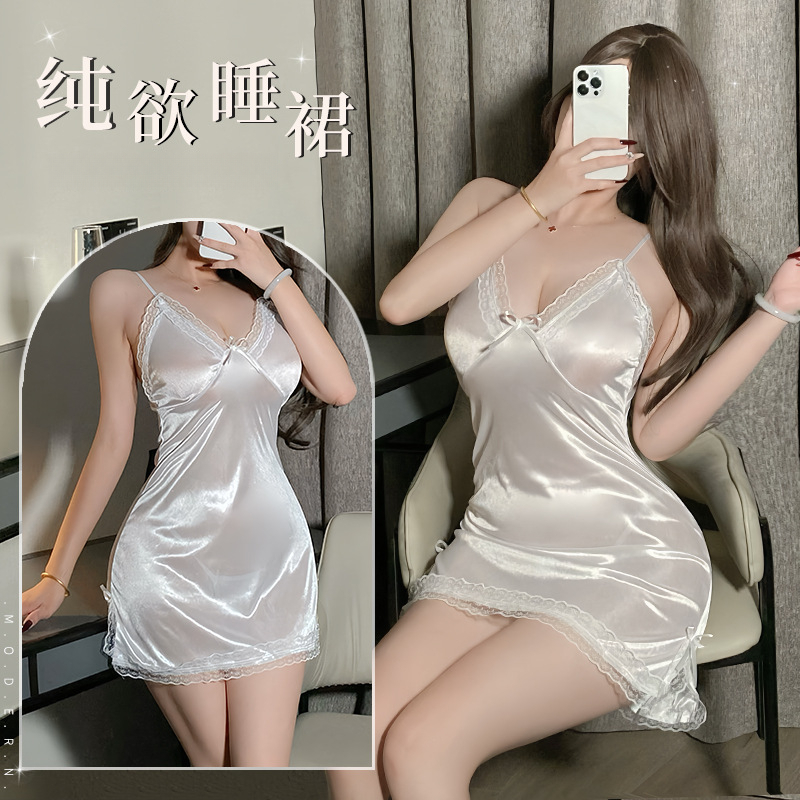 性感纯欲风吊带睡裙夏季女薄款蕾丝心机开叉睡衣