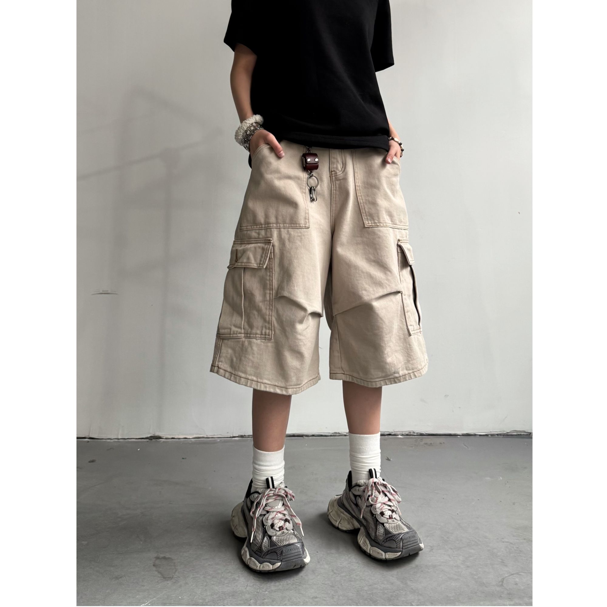 WIND BLOWS美式褶皱多口袋七分裤cleanfit宽松阔腿工装裤