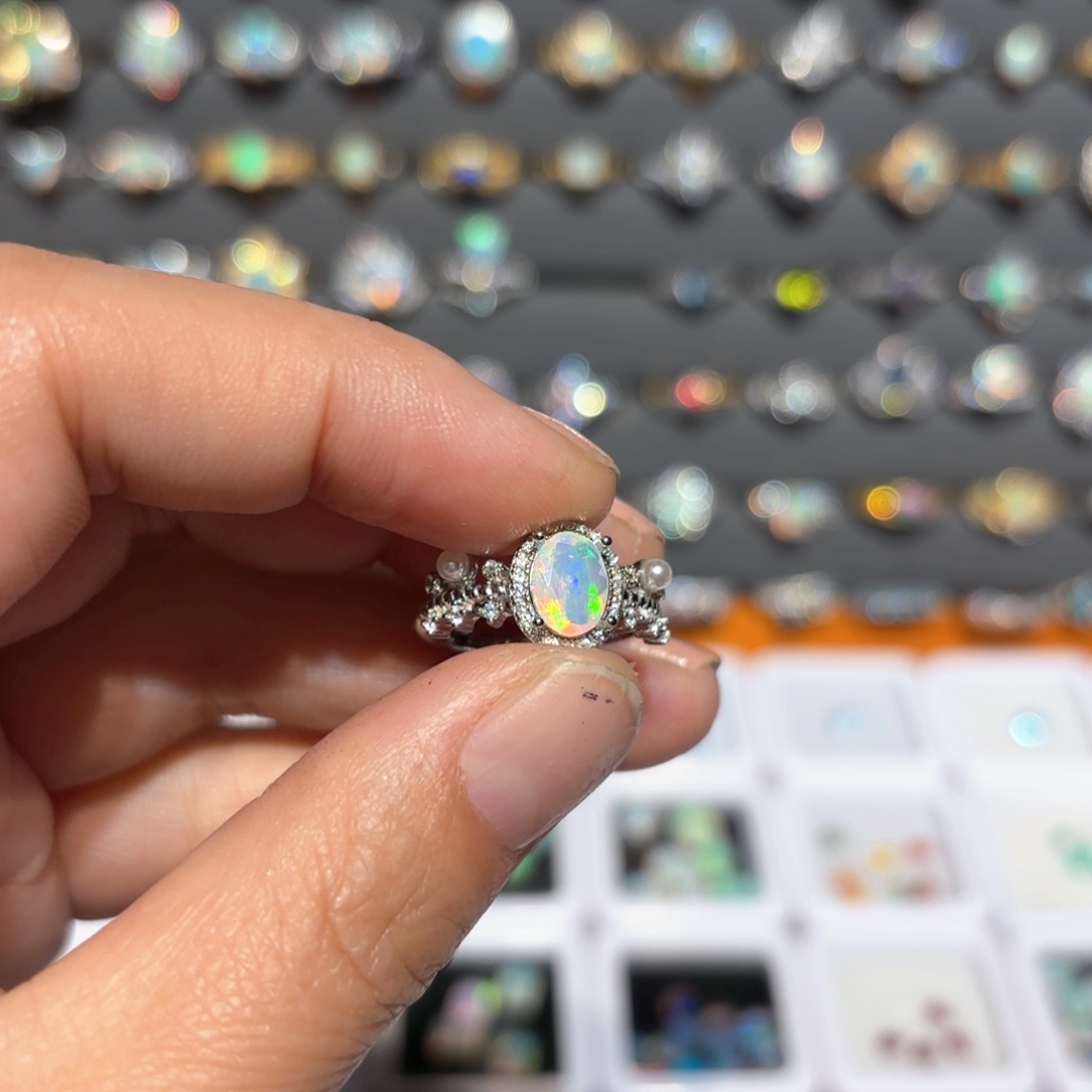 欧泊戒指银S925镶嵌欧泊戒指