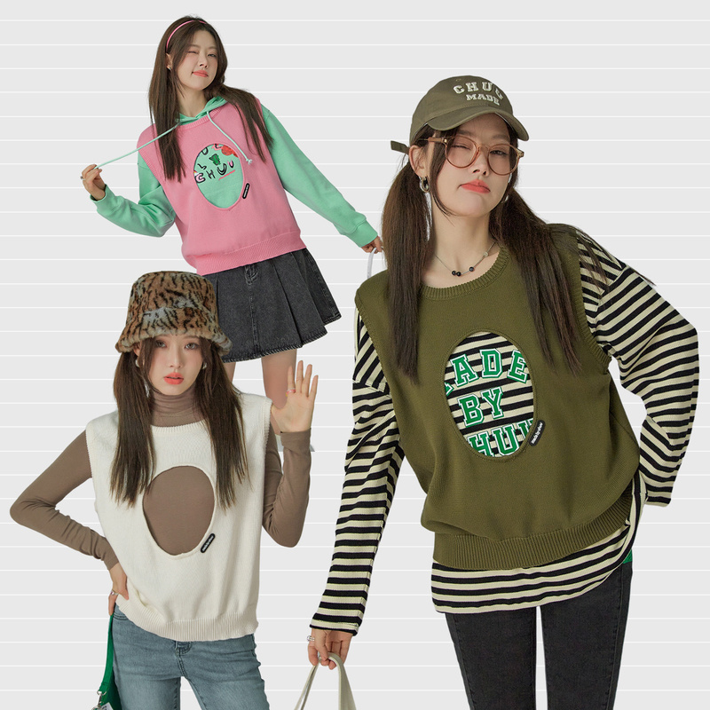 3308【金拐子专属】CHUU镂空针织马夹纯色背心洋气上衣-F