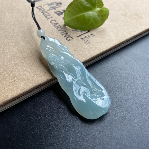 纯天然缅甸翡翠《冰悟道》雕刻精雕冰透项坠