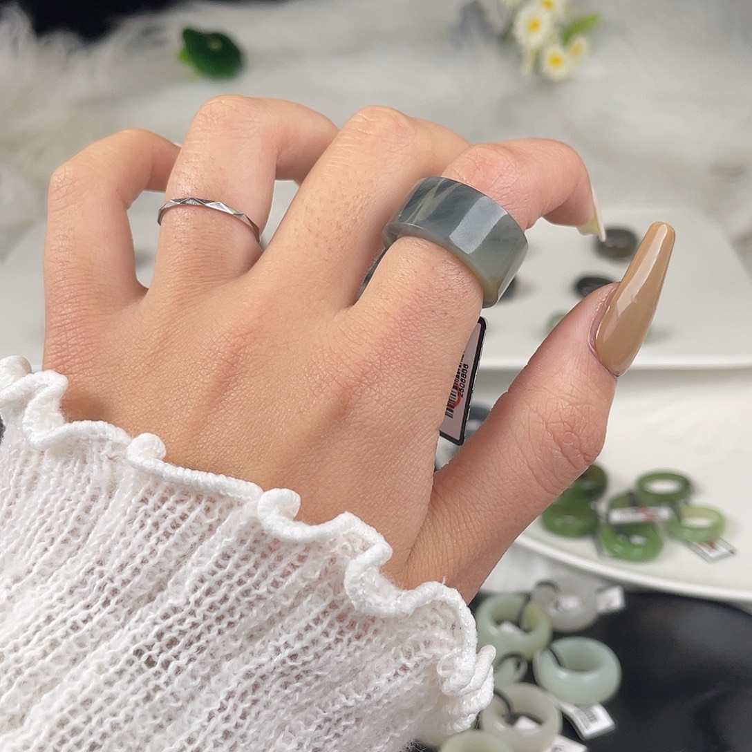 和田玉未镶嵌戒指U23青花直切17.4mm