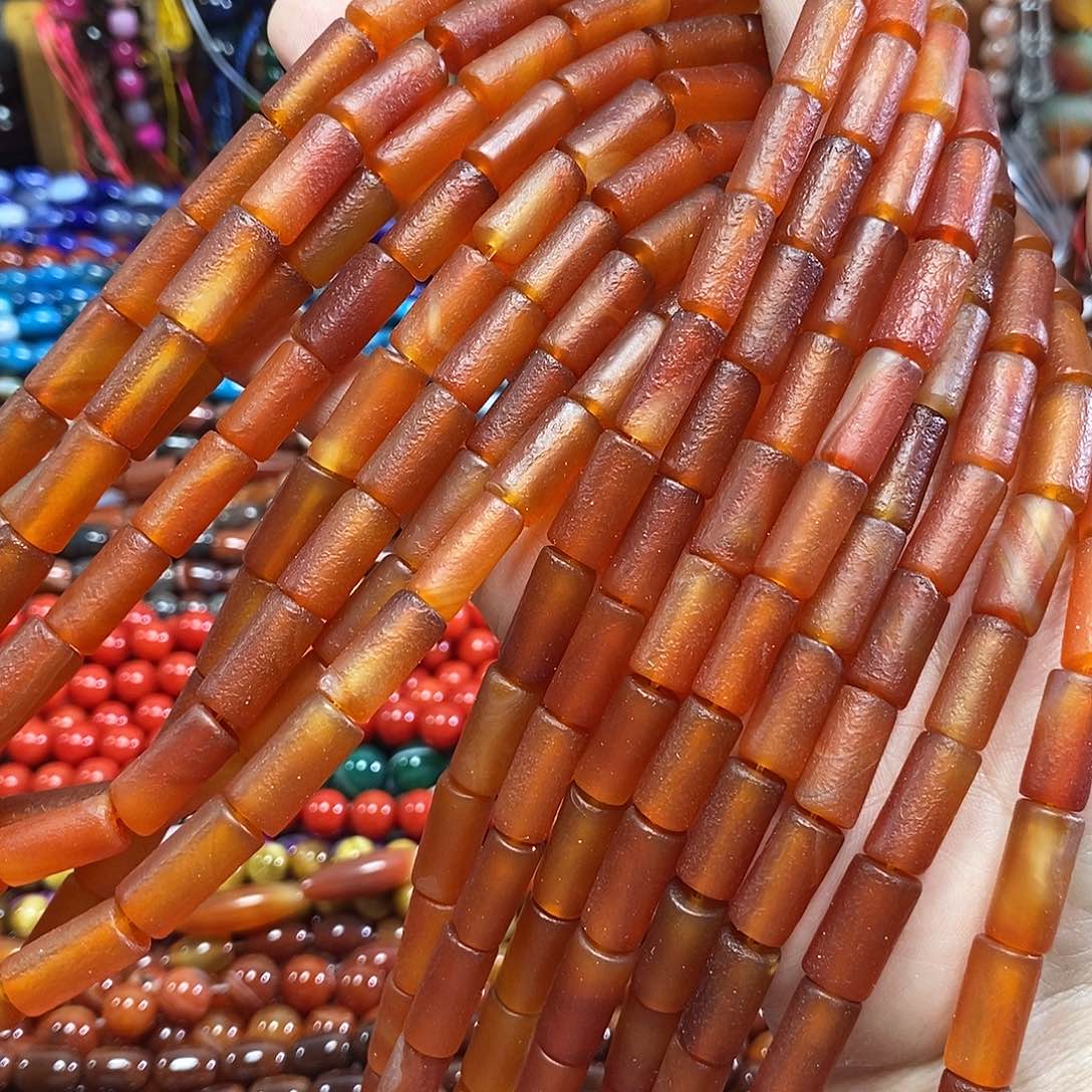 玛瑙/玉髓未镶嵌珠宝半成品橘皮玛瑙管子一条卡8*16mm