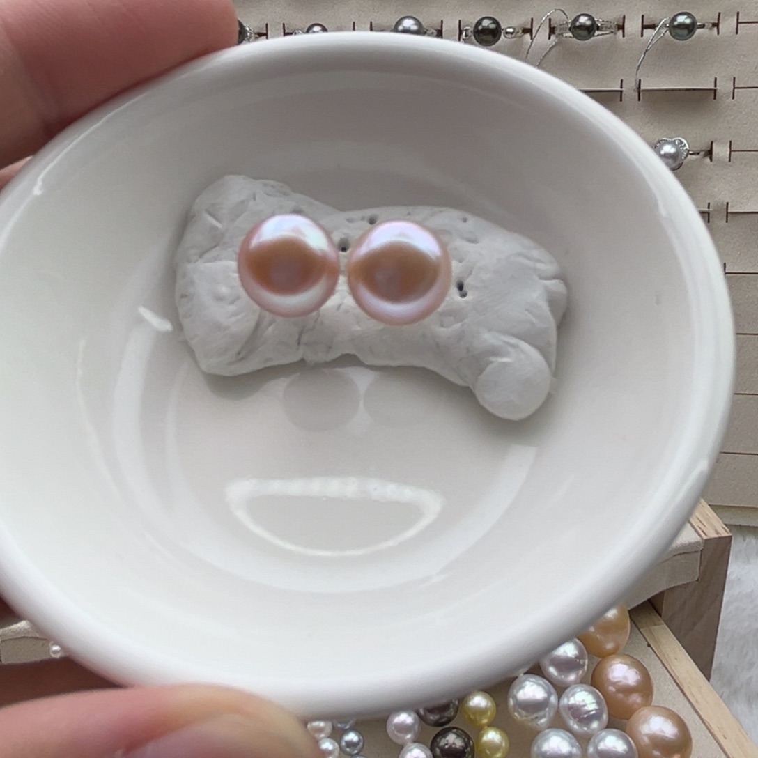 银S925镶嵌耳饰淡水珍珠10.5mm淡水紫珠无核素钉